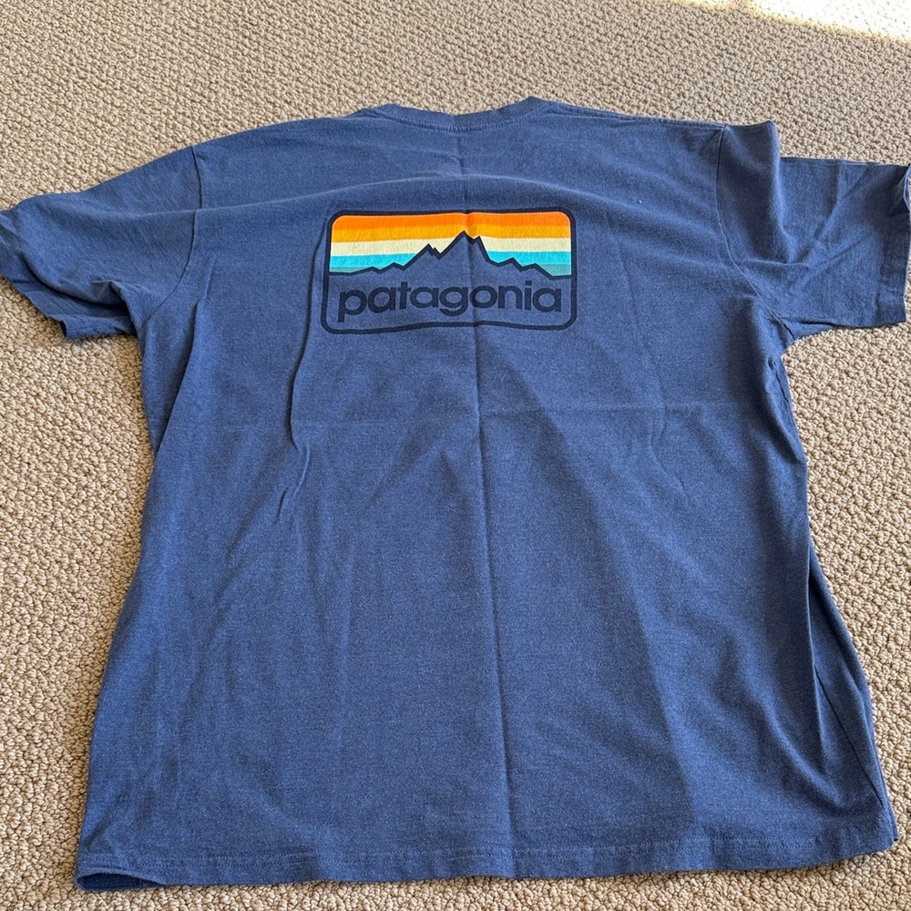 Patagonia Navy Short Sleeve Tee with Multicolor Logo